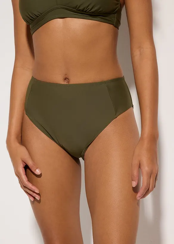 Highwaist-Bikinihose mit hohem Beinausschnitt in grün von vorne - bonprix