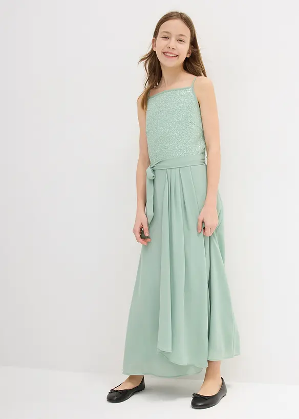 Maxikleid mit Pailletten in grün von vorne (Totalaufnahme) - bonprix