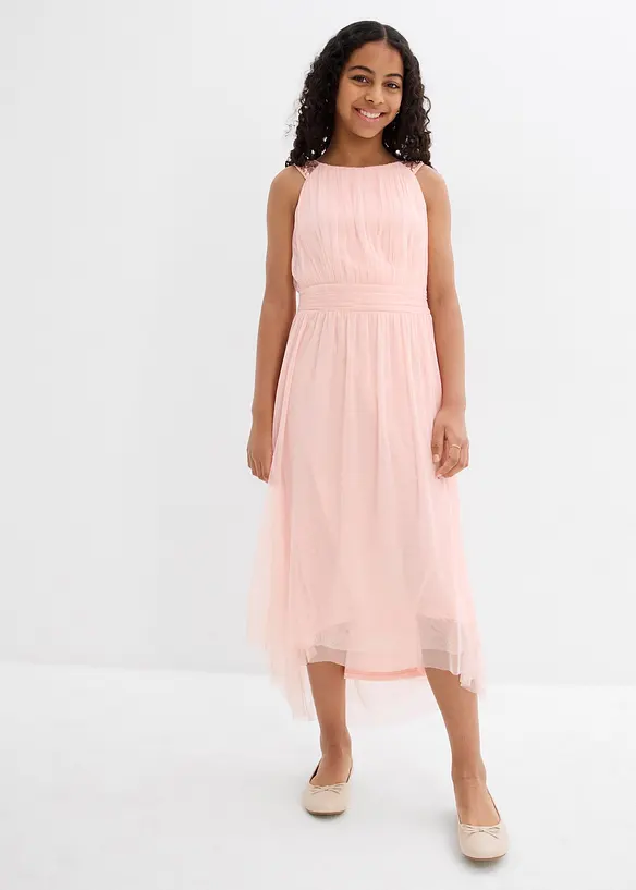 Maxikleid mit dekorativen Pailletten in lila von vorne (Totalaufnahme) - bonprix