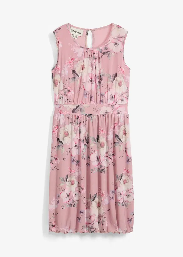 Luftiges Mesh-Kleid mit Allover-Print in rosa von vorne - bonprix