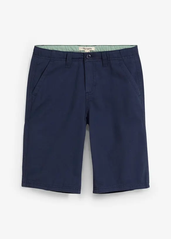 Chino-Bermuda aus reiner Baumwolle mit verstellbarem Bund, Regular Fit in blau von vorne - bonprix
