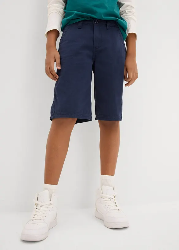 Chino-Bermuda aus reiner Baumwolle mit verstellbarem Bund, Regular Fit in blau von vorne - bonprix