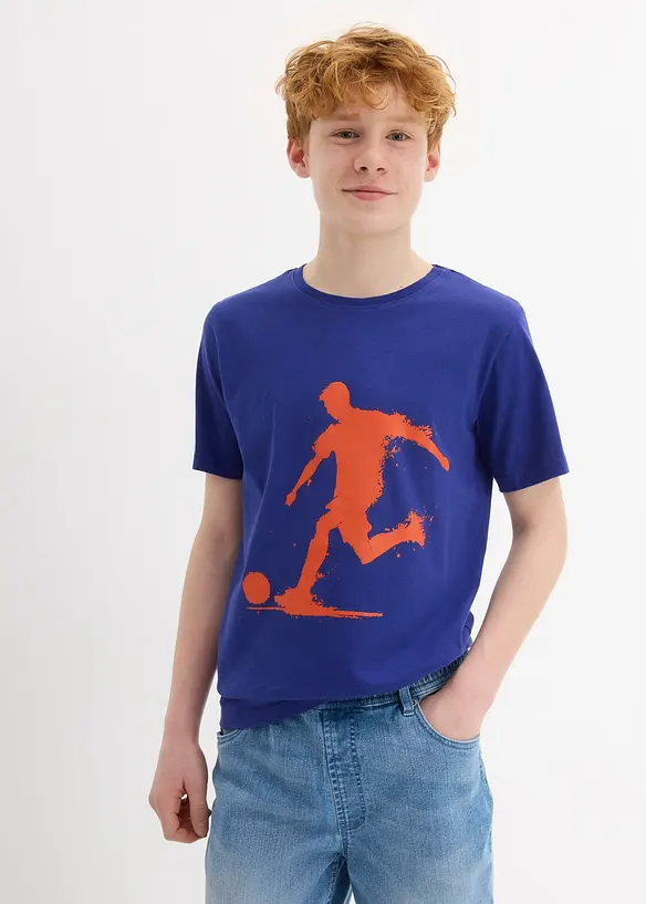 T-Shirt aus reiner Bio-Baumwolle in blau von vorne (im Anschnitt) - bonprix