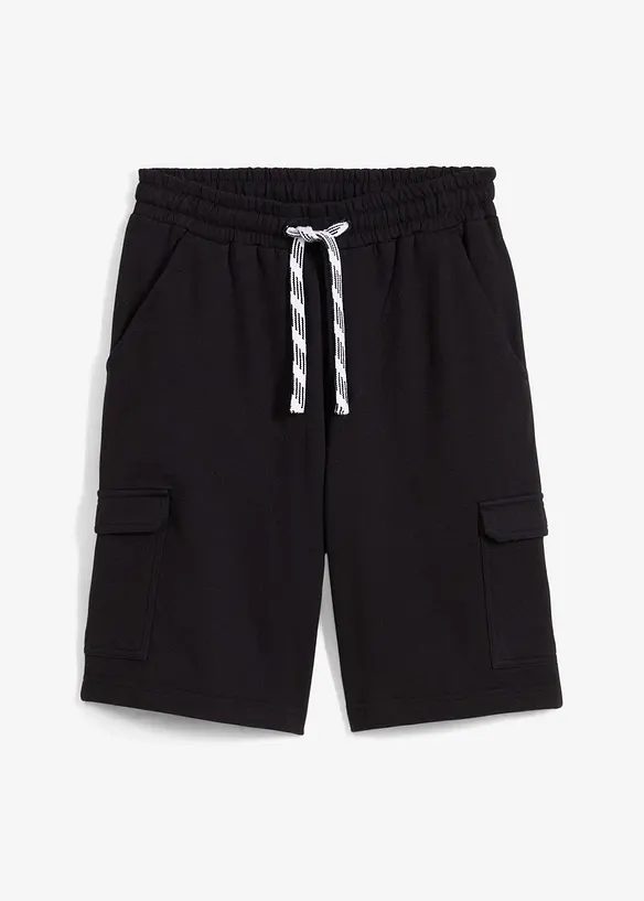 Sweat-Bermuda mit Cargotaschen aus reiner Bio-Baumwolle in schwarz von vorne - bonprix