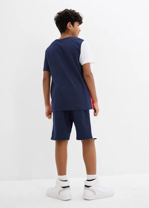 T-Shirt und Sweat-Bermuda (2-tlg.Set) in blau von hinten (Totalaufnahme) - bonprix