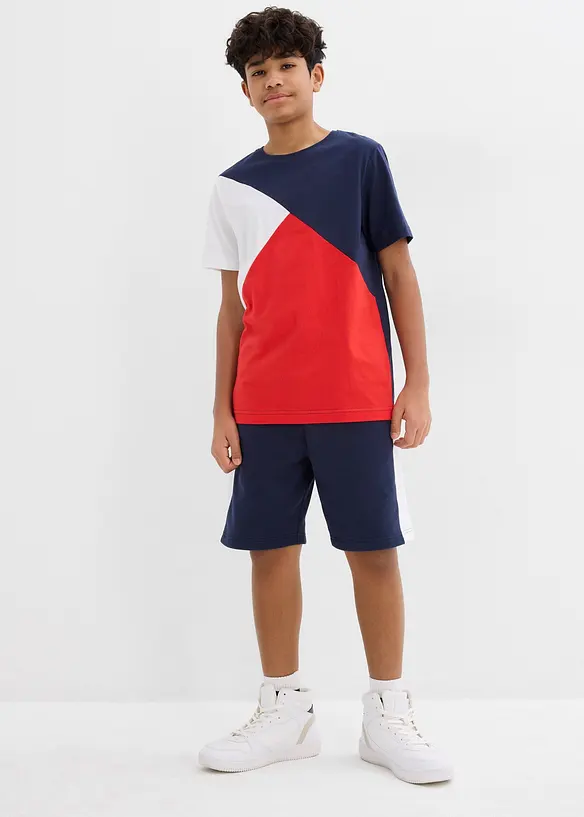 T-Shirt und Sweat-Bermuda (2-tlg.Set) in blau von vorne (Totalaufnahme) - bonprix