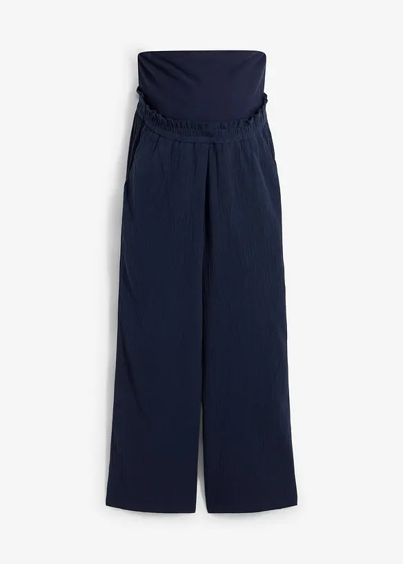 Umstandshose aus reinem Baumwoll-Musselin, Loose Fit in blau von vorne - bonprix
