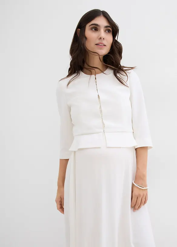 Kurzer Umstandsblazer aus Satin in weiß von vorne (im Anschnitt) - bonprix