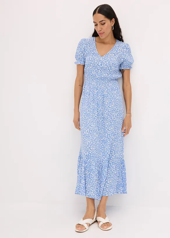 Maxikleid aus reiner Viskose in blau von vorne (Totalaufnahme) - bonprix Maxikleid aus reiner Viskose in blau von vorne (Totalaufnahme) - bonprix