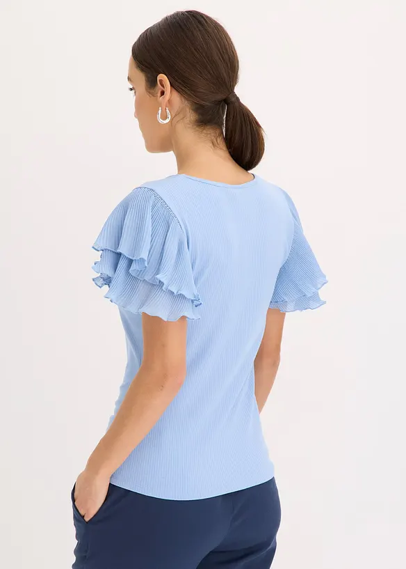 Shirt mit Volants in blau von hinten (im Anschnitt) - bonprix