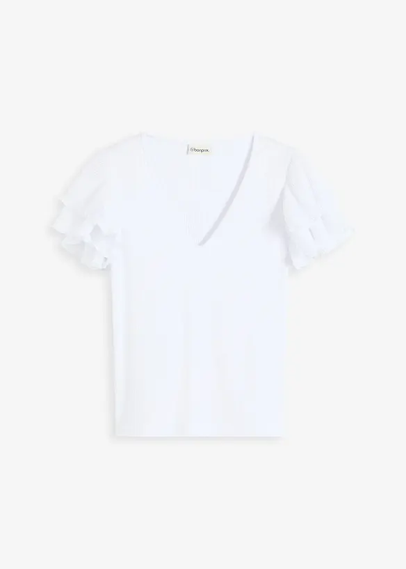 Shirt mit Volants in weiß von vorne - bonprix