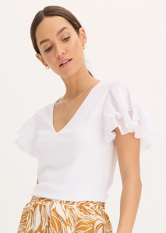 Shirt mit Volants in weiß von vorne (im Anschnitt) - bonprix