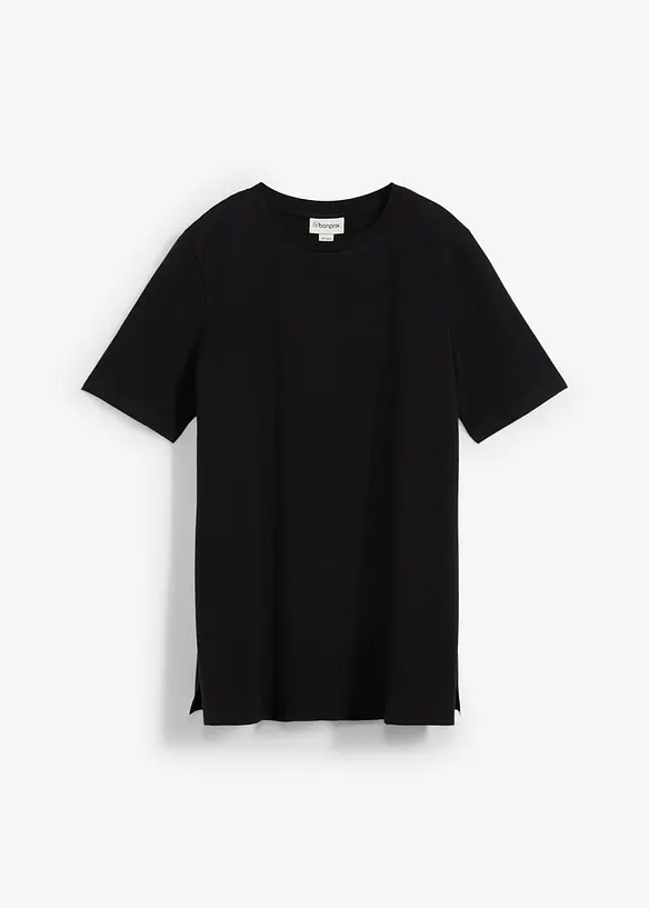 2-in-1 Umstandsshirt aus Bio-Baumwolle mit Seitenschlitzen in schwarz von vorne - bonprix