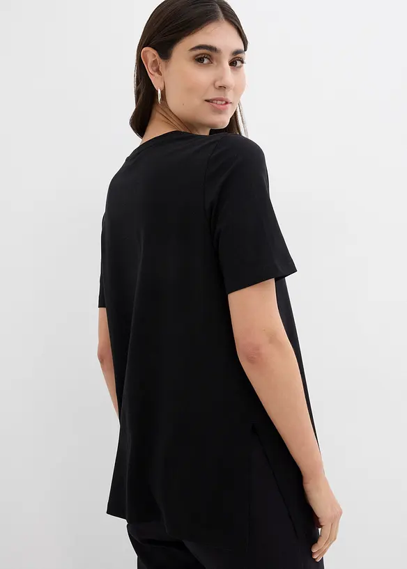 2-in-1 Umstandsshirt aus Bio-Baumwolle mit Seitenschlitzen in schwarz von hinten (im Anschnitt) - bonprix