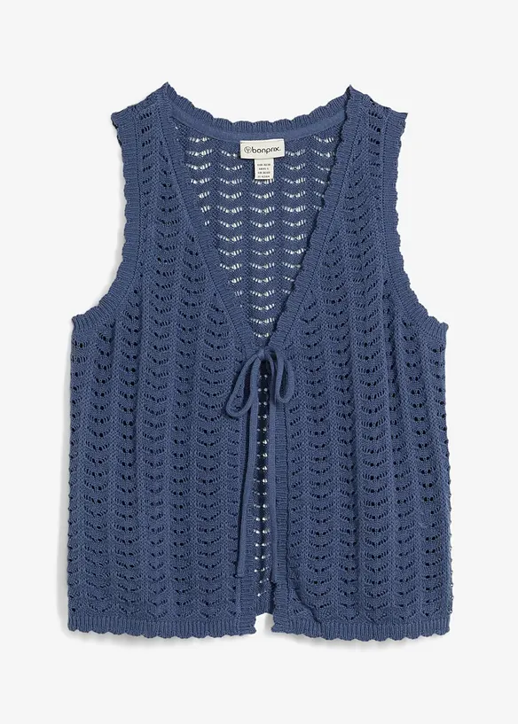 Strick-Weste mit Lochmuster in blau von vorne - bonprix