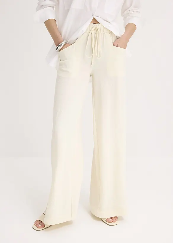 Marlenehose aus leichtem Crêpe in beige von vorne - bonprix