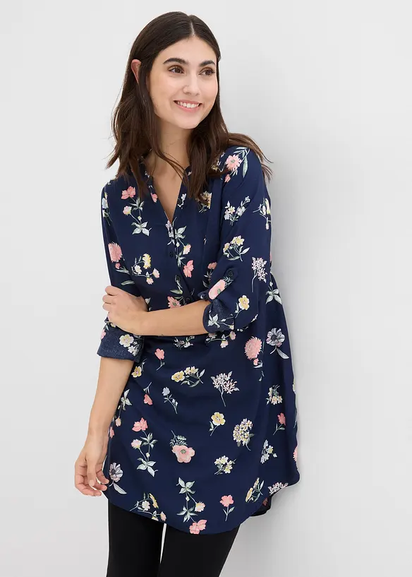 2-in-1 Umstands-und Still-Blusenkleid aus Viskose in blau von vorne (Totalaufnahme) - bonprix
