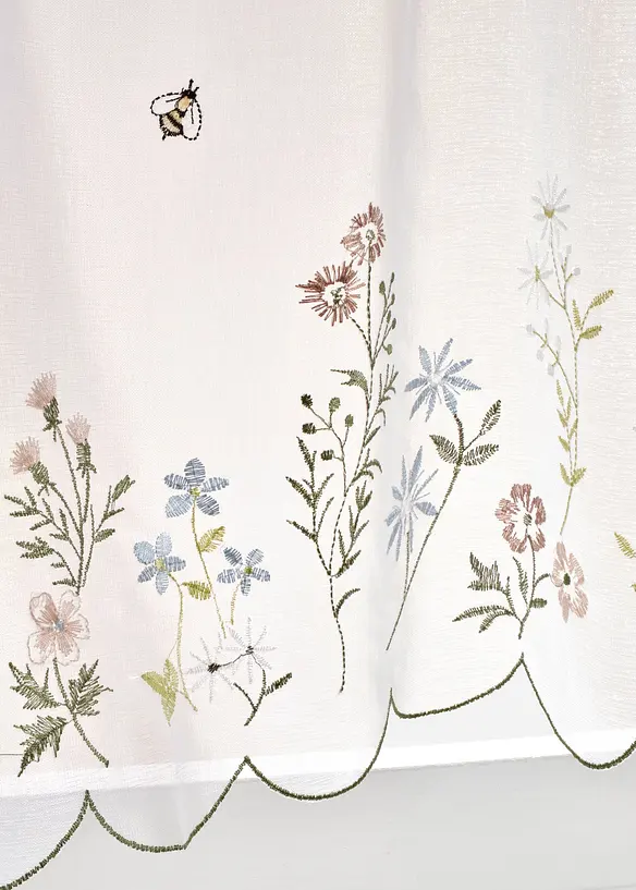 Scheibengardine mit Blumen Stickerei in weiß Detailaufnahme vom Material - bonprix