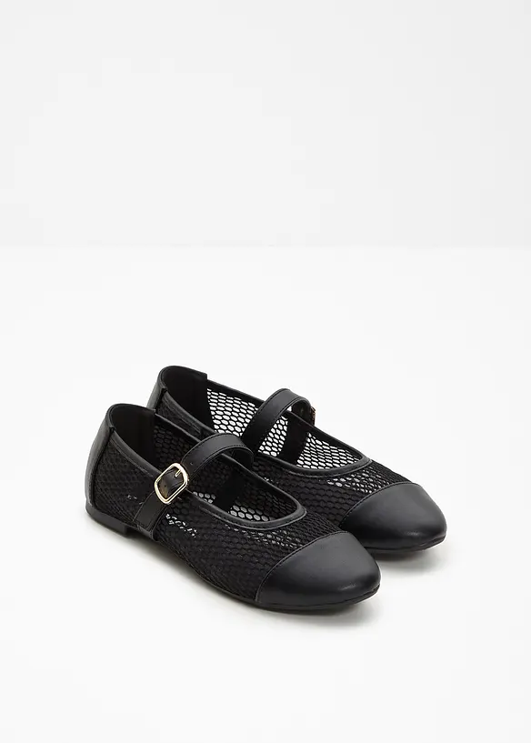 Mary-Janes mit Mesh-Einsatz in schwarz - bonprix