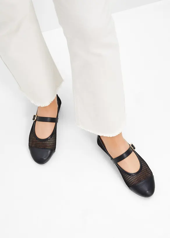 Mary-Janes mit Mesh-Einsatz in schwarz - bonprix