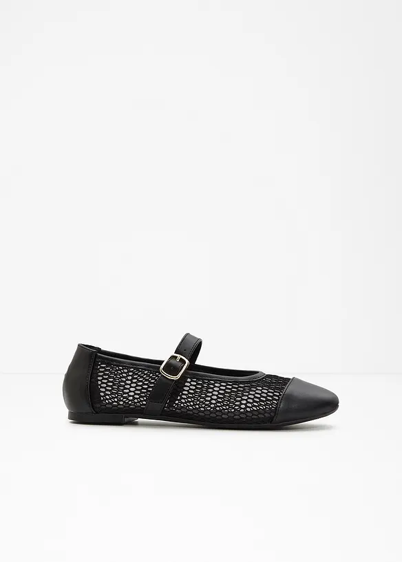 Mary-Janes mit Mesh-Einsatz in schwarz - bonprix
