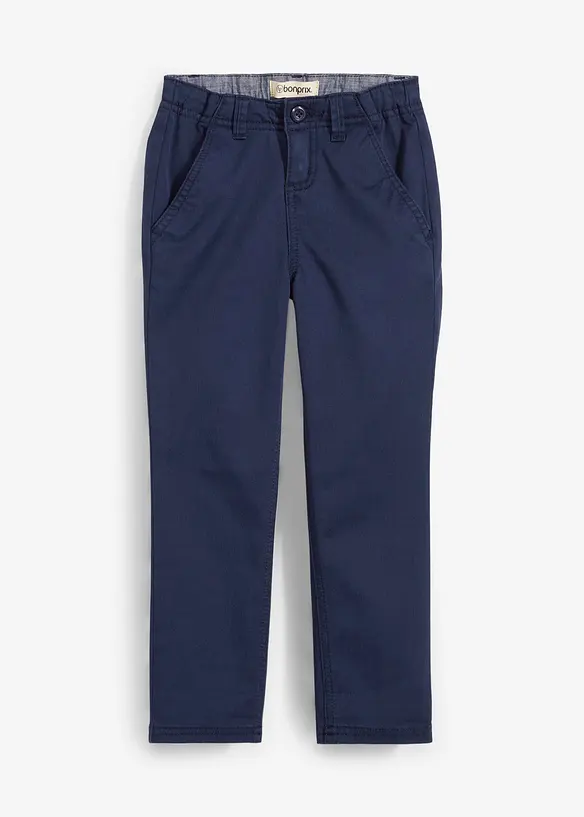 Slim Fit Chinohose mit verstellbarem Bund, Straight in blau von vorne - bonprix