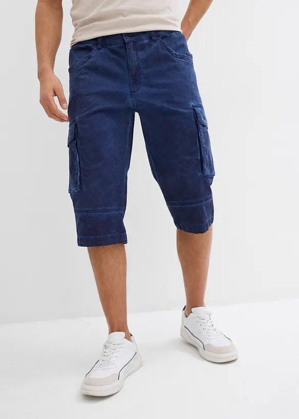 Cargo-Long-Stretch-Bermuda mit Komfortschnitt, Regular Fit in blau von vorne - bonprix