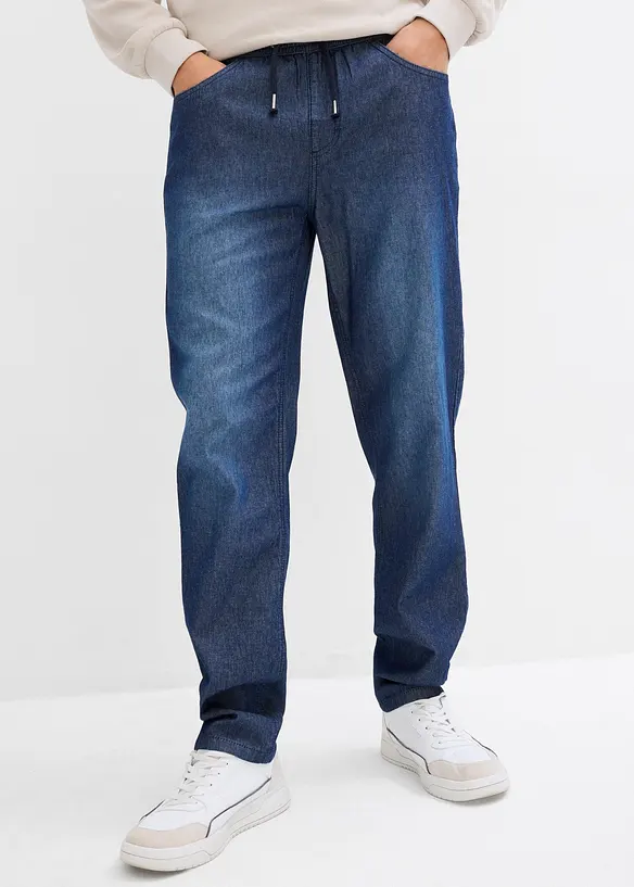 Leichte Classic Fit Schlupfjeans, Tapered (2er Pack) in blau von vorne - bonprix