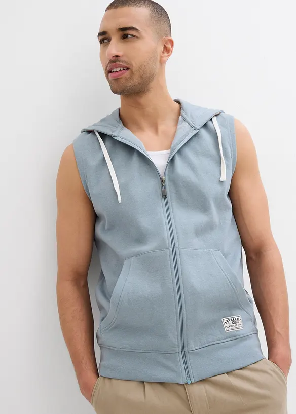 Kapuzen-Sweatweste aus weichem Baumwoll-Mix in grau von vorne (im Anschnitt) - bonprix