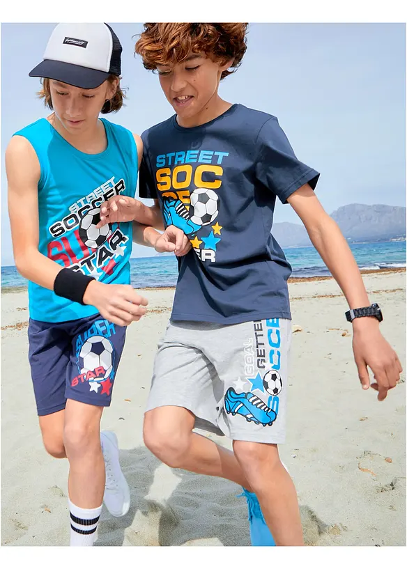 T-Shirt + Tanktop + Bermudas (4-tlg. Set) in blau von vorne - bonprix