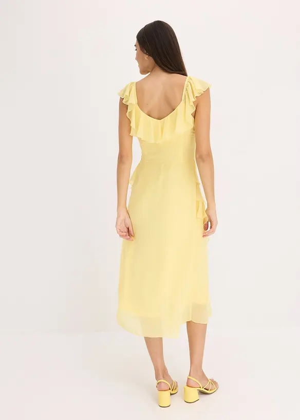 Chiffonkleid mit Trägern und Volants in gelb von hinten (Totalaufnahme) - bonprix Chiffonkleid mit Trägern und Volants in gelb von hinten (Totalaufnahme) - bonprix