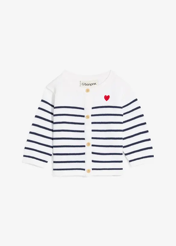 Maritime Feinstrickjacke mit Knöpfen in weiß von vorne - bonprix