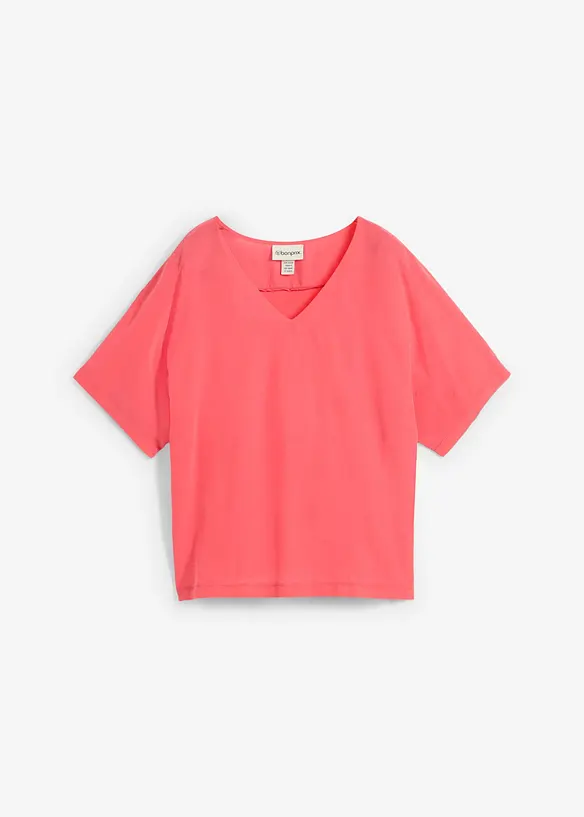 Shirt mit Seidenanteil und Webeinsatz in pink von vorne - bonprix