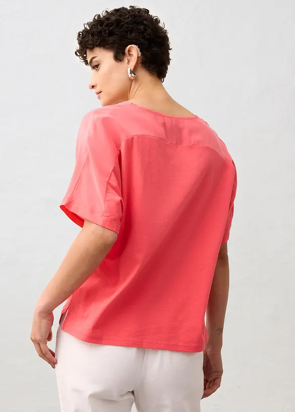 Shirt mit Seidenanteil und Webeinsatz in pink von hinten (im Anschnitt) - bonprix