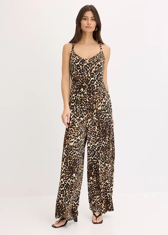 Jersey-Jumpsuit in braun von vorne (Totalaufnahme) - bonprix
