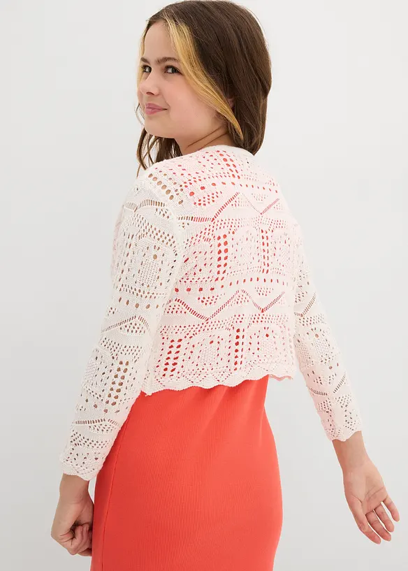 Ajour-Bolero mit 3/4 Ärmeln in weiß von hinten (im Anschnitt) - bonprix
