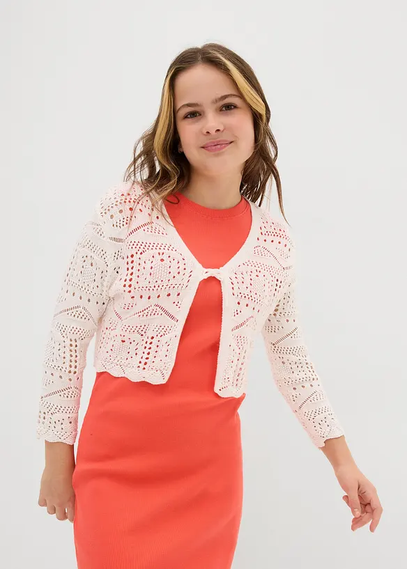 Ajour-Bolero mit 3/4 Ärmeln in weiß von vorne (im Anschnitt) - bonprix