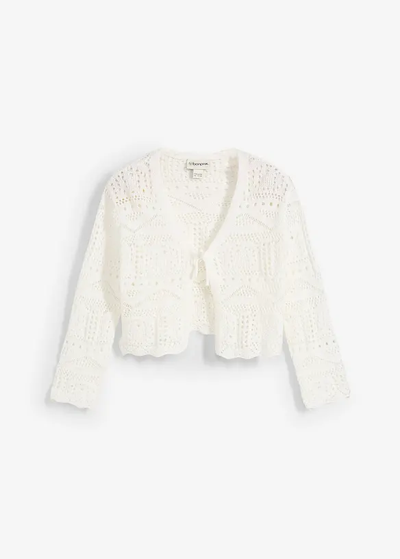 Ajour-Bolero mit 3/4 Ärmeln in weiß von vorne - bonprix