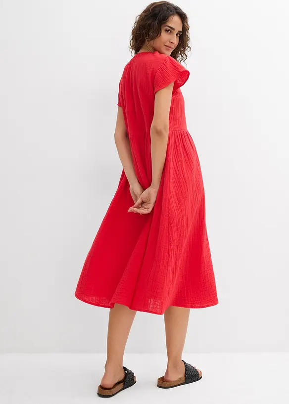 Musselin-Midikleid aus reiner Baumwolle in rot von hinten (Totalaufnahme) - bonprix Musselin-Midikleid aus reiner Baumwolle in rot von hinten (Totalaufnahme) - bonprix