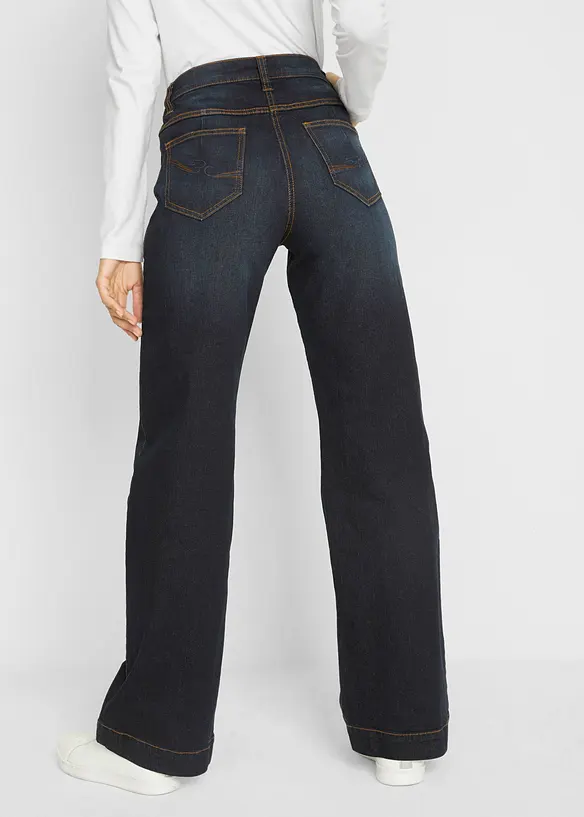 Wide-Leg-Jeans Mid Waist, Bequembund in blau von hinten - bonprix