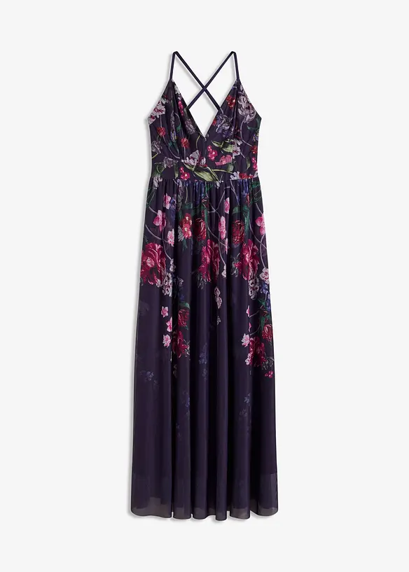 Maxikleid aus zartem Tüll mit Trägern in blau von vorne - bonprix Maxikleid aus zartem Tüll mit Trägern in blau von vorne - bonprix
