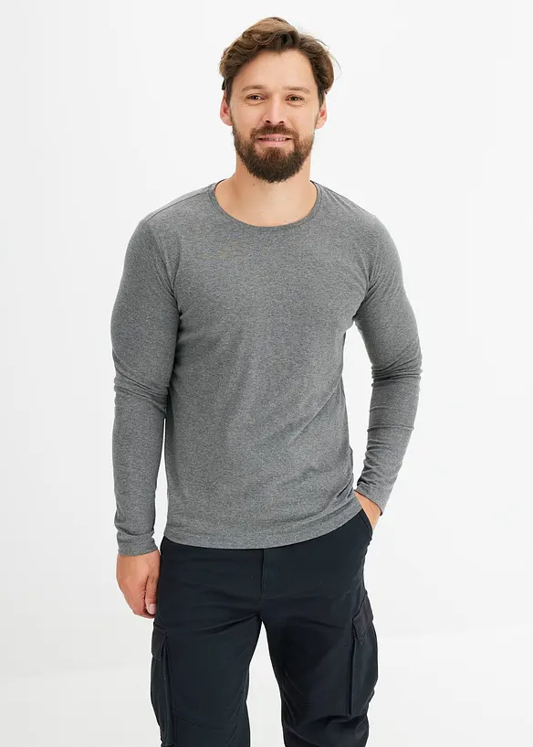Langarmshirt (3er Pack) in blau von vorne (im Anschnitt) - bonprix