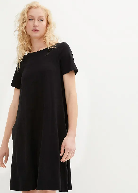 Baumwoll-Shirtkleid aus Flammgarn in schwarz von vorne (Totalaufnahme) - bonprix