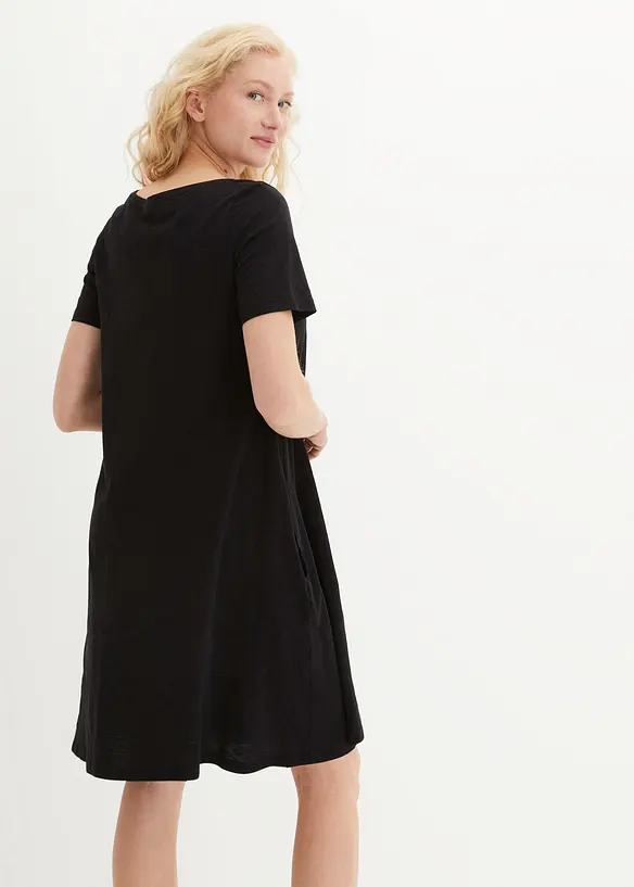 Baumwoll-Shirtkleid aus Flammgarn in schwarz von hinten (Totalaufnahme) - bonprix