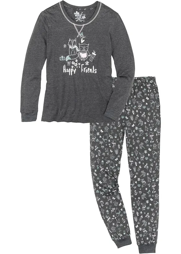 Pyjama mit Bio-Baumwolle in grau von vorne - bonprix