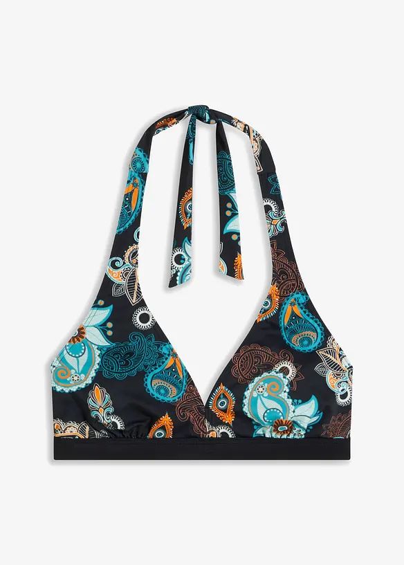 Neckholder-Bikinioberteil mit tiefem Ausschnitt in schwarz von vorne - bonprix
