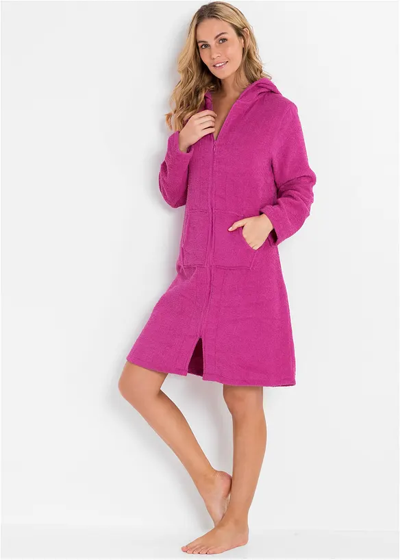 Frottee Bademantel aus Bio-Baumwolle mit Reißverschluss in pink von vorne (Totalaufnahme) - bonprix