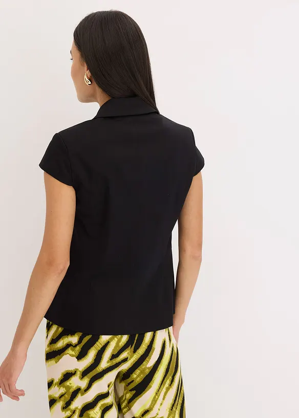 Kurzarmblazer aus glänzendem Satin in schwarz von hinten (im Anschnitt) - bonprix