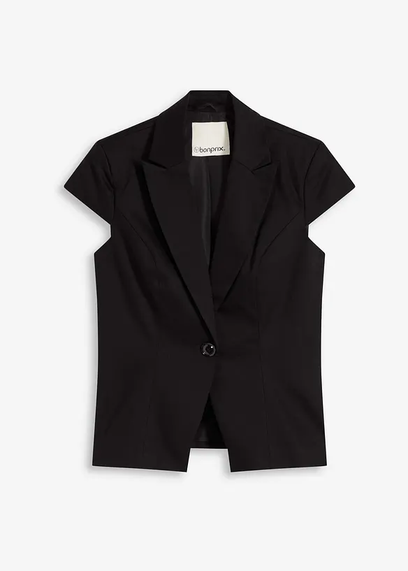 Kurzarmblazer aus glänzendem Satin in schwarz von vorne - bonprix
