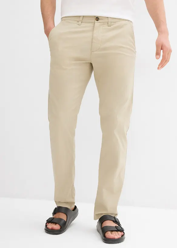 Regular Fit Stretch-Chinohose, Straight in grün von vorne - bonprix